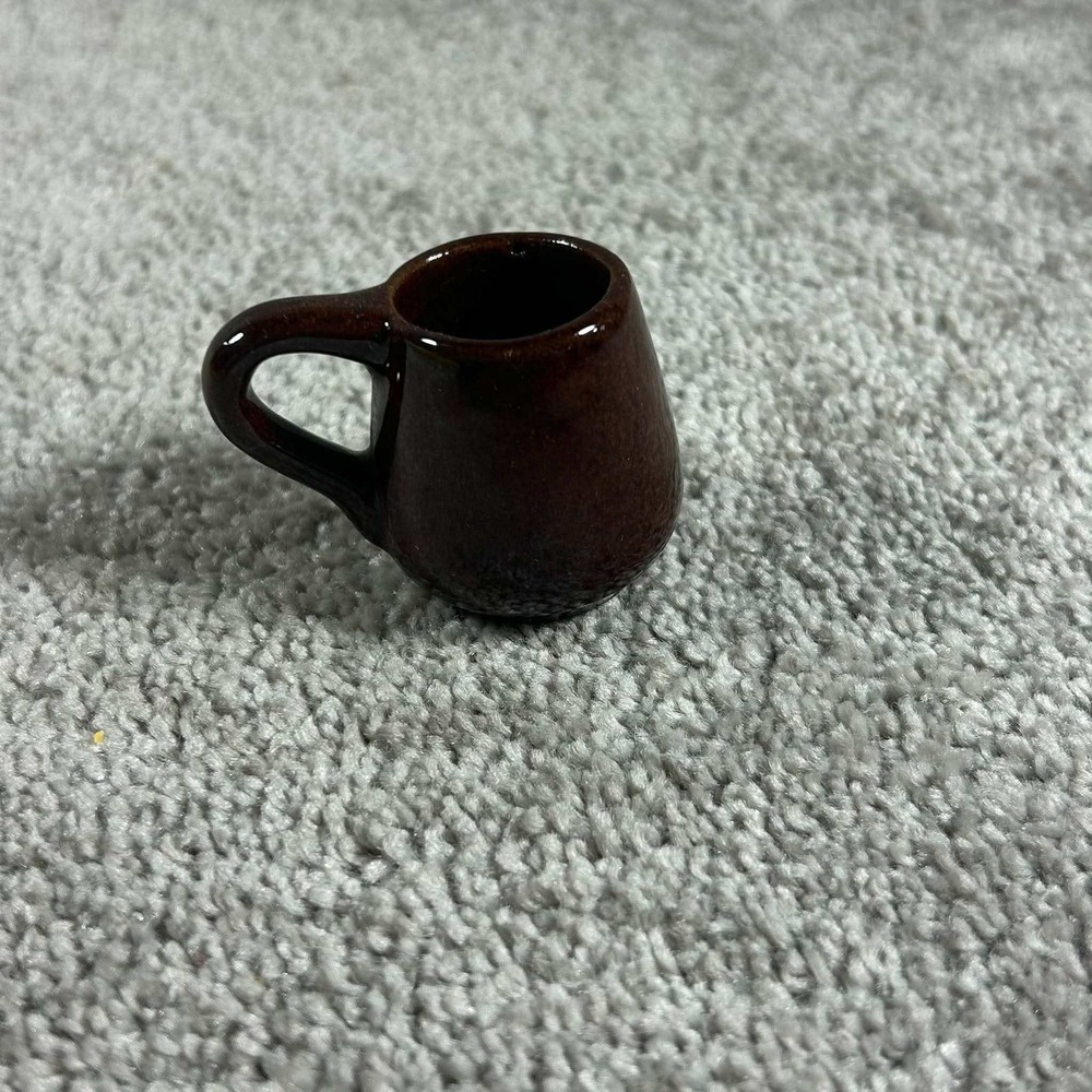 Miniature Mug Dark Brown Glazed Ceramic Japan Vintage Trinket